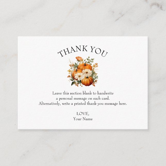 Carte D'accompagnement Petit Baby shower Citrouille Cosy Merci Automne (Devant)
