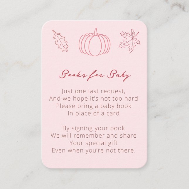 Carte D'accompagnement Petit Baby shower Citrouille Rose Apporte Un Livre (Devant)