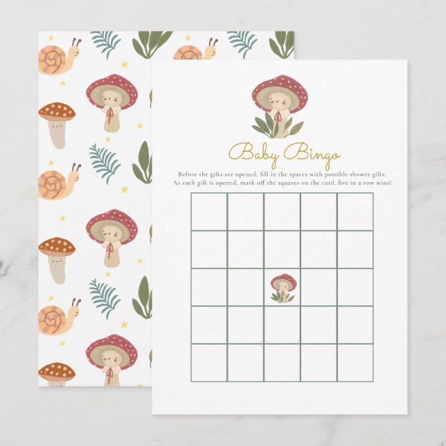 Carte D'accompagnement Petit Baby shower de champignons Jeu Bingo Enclos  (Devant / Derrière)