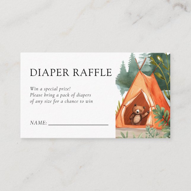 Carte D'accompagnement Petit Baby shower d'ours de camping Raffin de couc (Devant)