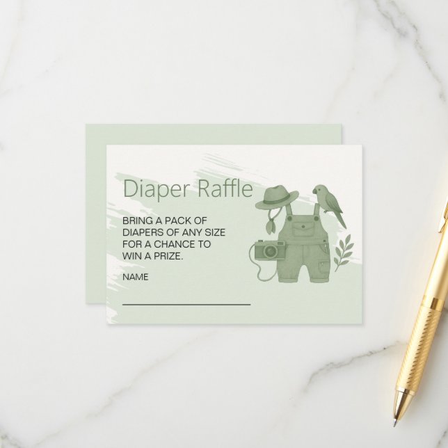 Carte D'accompagnement Petit Baby shower Explorer Déchets Raffle (Devant/Arrière en situation)