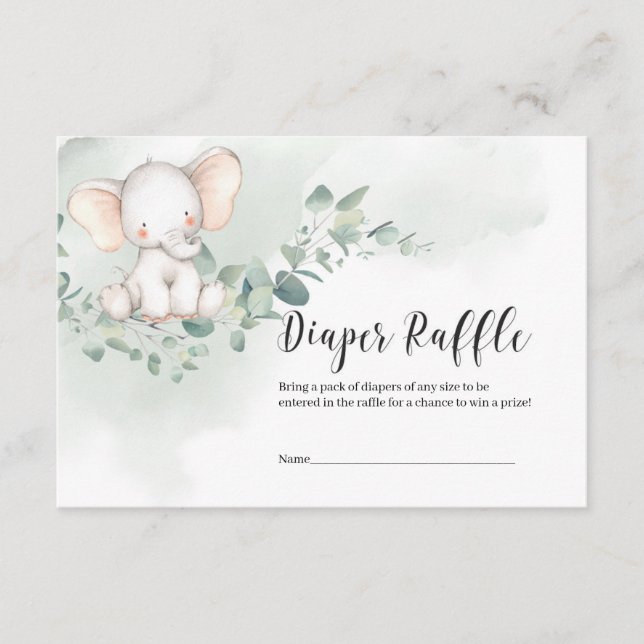 Carte D'accompagnement Petit bébé éléphant vert verte feuille tombole de  (Devant)