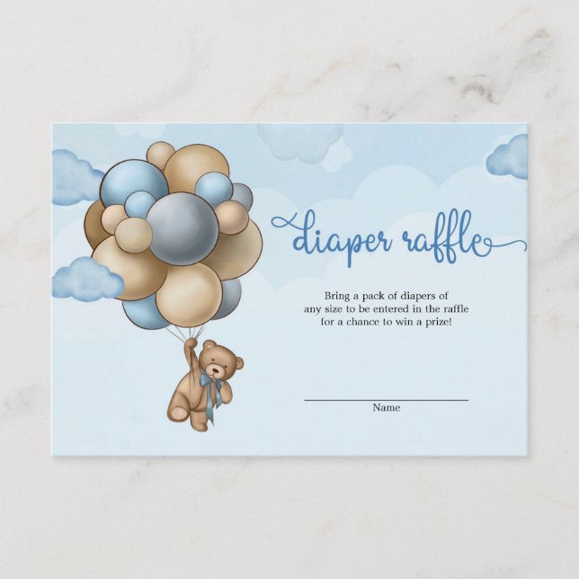 Carte D'accompagnement Petit bébé ours brun bleu ballons tomette tombole (Devant)