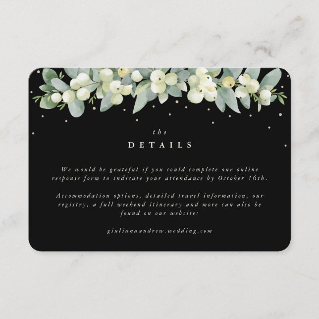 Carte D'accompagnement Petit Black Snowberry+Eucalyptus Détails du Mariag (Devant)