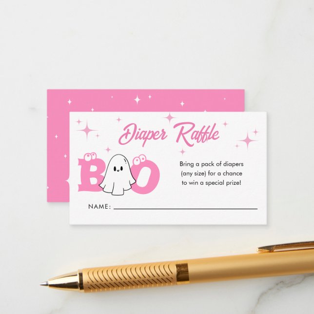 Carte D'accompagnement Petit Boo Halloween Baby shower Déchets Raffle (Devant/Arrière en situation)