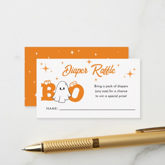 Carte D'accompagnement Petit Boo Halloween Baby shower Déchets Raffle (Devant/Arrière en situation)