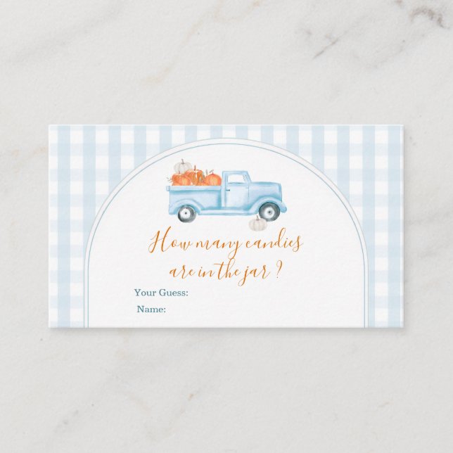 Carte D'accompagnement Petit Camion bleu Citrouille En vichy combien de b (Devant)
