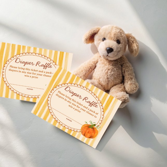 Carte D'accompagnement Petit citrouille rétro rayures de la tombole (Little pumpkin retro yellow stripes fall baby shower diaper raffle enclosure card raffle tickets)