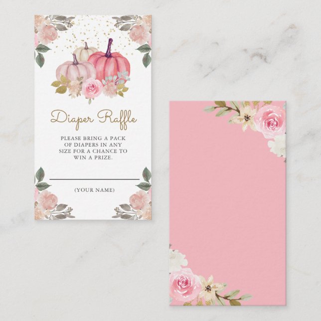 Carte D'accompagnement Petit Citrouille rose or floral de couches Raffle (Devant / Derrière)
