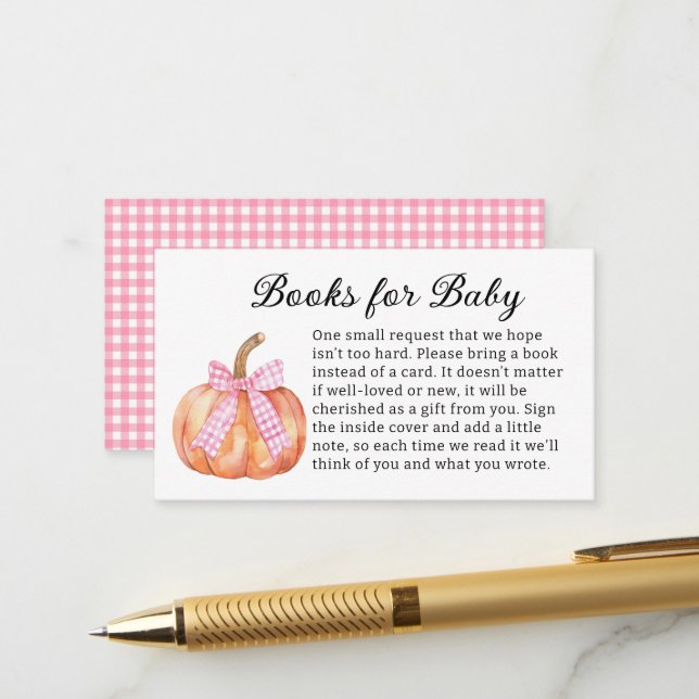 Carte D'accompagnement Petit Citrouille sur le chemin Baby shower rose Bo (Devant/Arrière en situation)