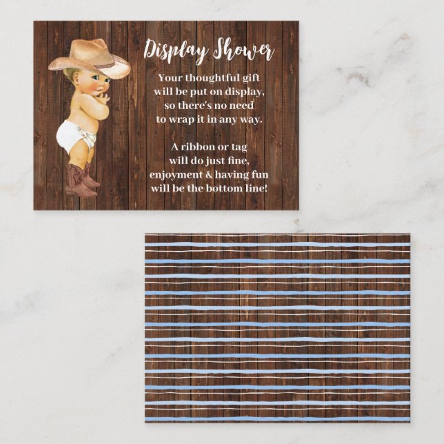 Carte D'accompagnement Petit Cowboy Affichage Pas de Baby shower d'emball (Devant / Derrière)
