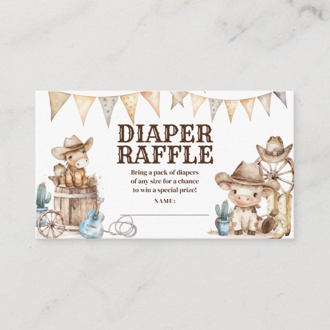 Carte D'accompagnement Petit Cowboy Wild West Baby shower Déchets Raffle (Devant)