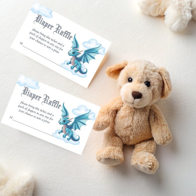 Carte D'accompagnement Petit dragon médiéval baby shower de tombole (Medieval cute baby dragon baby shower diaper raffle enclosure card fantasy dragon raffle tickets)
