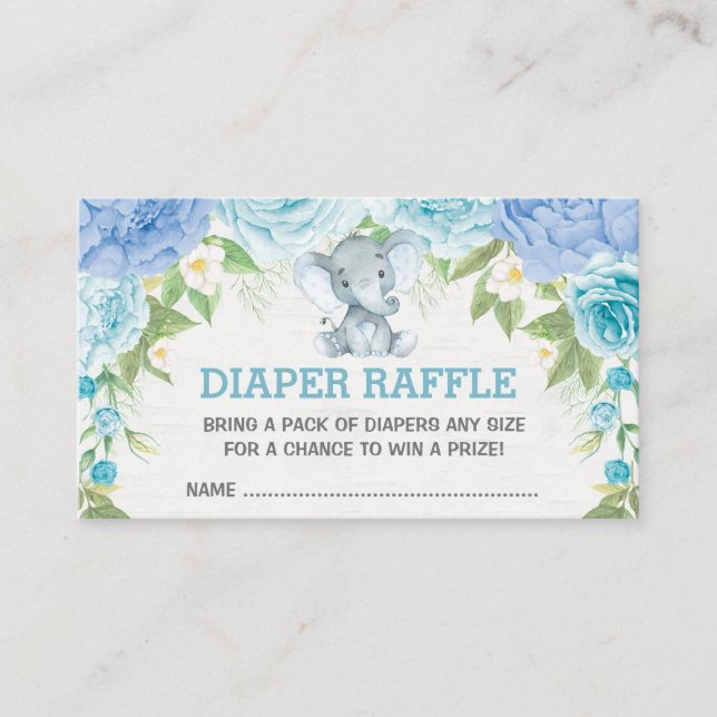 Carte D'accompagnement Petit Elephant bleu Floral Baby Diaper Raffle (Devant)