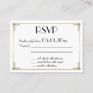 Carte D'accompagnement Petit Grand Gatsby Blanc Art Déco Mariage RSVP