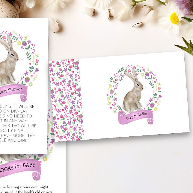 Carte D'accompagnement Petit Lapin Baby shower Déchets Raffin Floral (Spring or Easter Diaper Raffle card from my Little Bunny & Little Lamb Baby Shower collection)