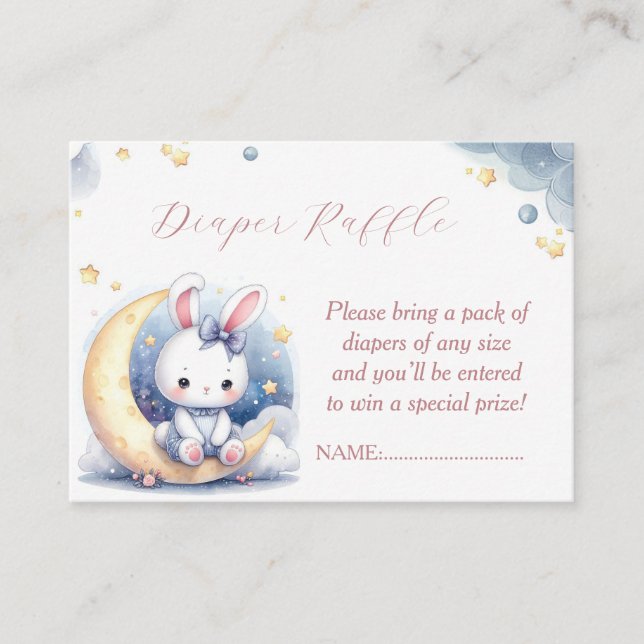 Carte D'accompagnement Petit lapin blanc mignon assis sur la lune (Devant)