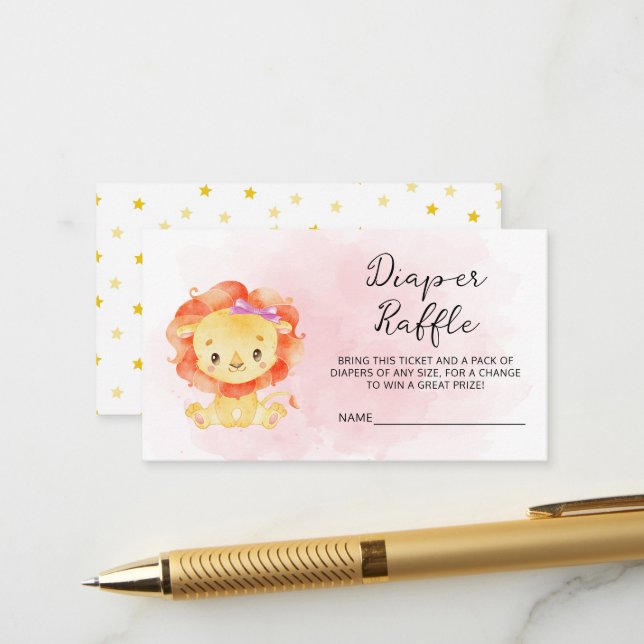 Carte D'accompagnement Petit Lion C'est une fille aquarelle Raffle de cou (Devant/Arrière en situation)