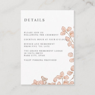 Carte D'accompagnement Petit rose feuille MARIAGE Hôtel Hébergement