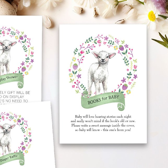 Carte D'accompagnement Petite agneau Baby shower Aquarelle Livres pour bé (Spring or Easter Book Request card from my Little Bunny & Little Lamb Baby Shower collection)