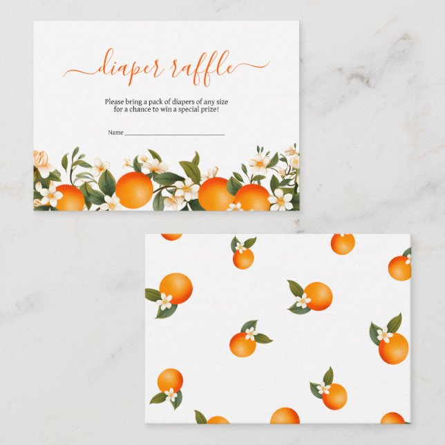 Carte D'accompagnement Petite baby shower cuite diaper tombole orange (Devant / Derrière)