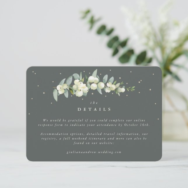 Carte D'accompagnement Petite baie de neige verte+Eucalyptus Détails du M (Debout devant)