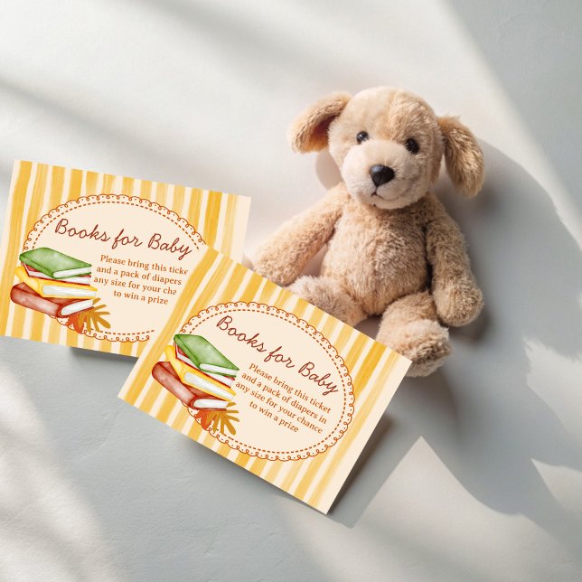 Carte D'accompagnement Petite bande rétro citrouille demande de réservati (Little pumpkin retro stripes fall baby shower book request enclosure cards books for baby)
