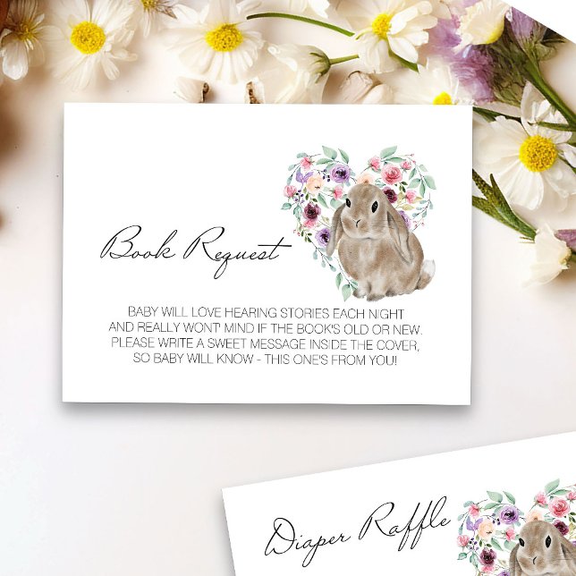 Carte D'accompagnement Petite Bunny Baby shower Floral Demande de réserva (Floral Rabbit Book Request card from my Little Bunny & Little Lamb Baby Shower collection)