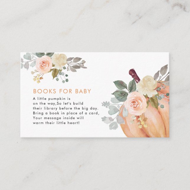 Carte D'accompagnement Petite Citrouille Floral Baby shower Livres pour b (Devant)