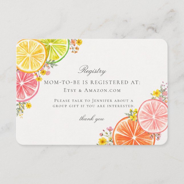 Carte D'accompagnement Petite Cutie Agrumes Floral Baby Registry Insertio (Devant)