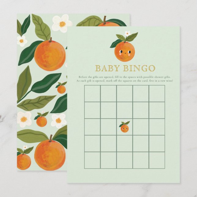 Carte D'accompagnement Petite cutie Baby shower orange Jeu Bébé Bingo (Devant / Derrière)