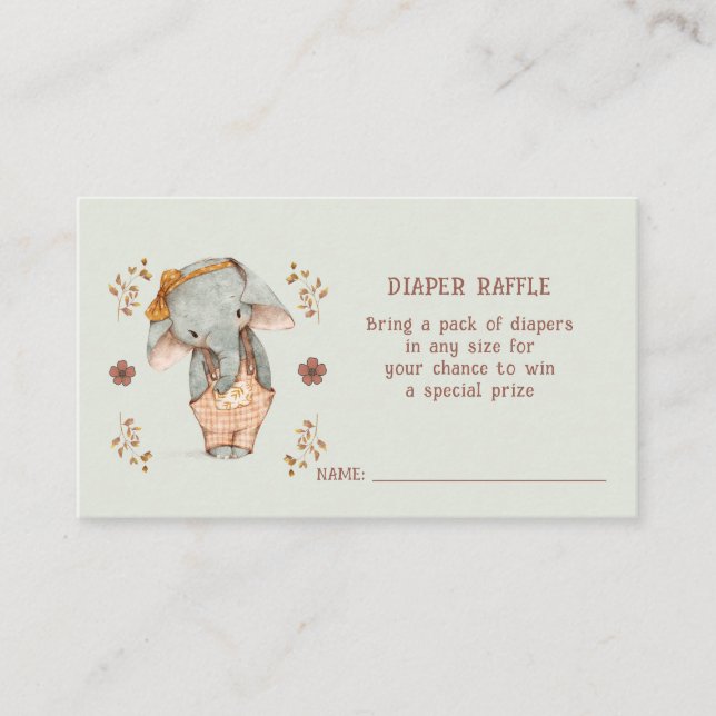 Carte D'accompagnement Petite fille Eléphant Baby shower Déchets Raffle (Devant)