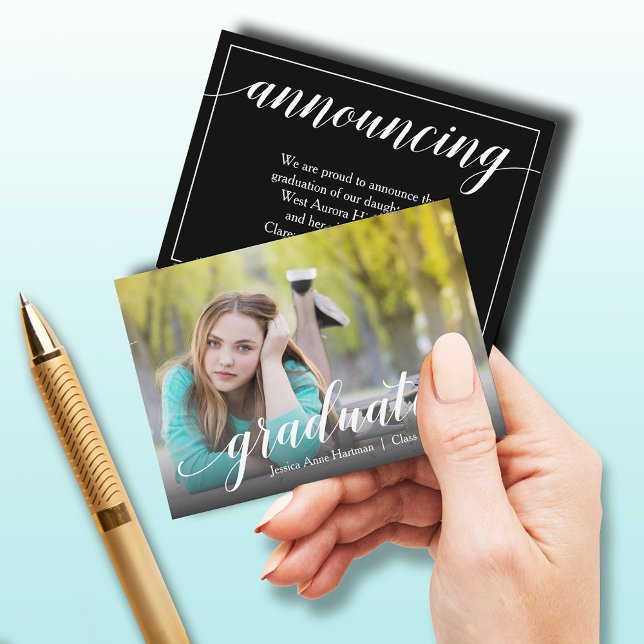 Carte D'accompagnement Petites annonces d'obtention de diplôme de photogr (Small 3.5" x 2.5" graduation party cards to hand out or include in your graduation announcements.)