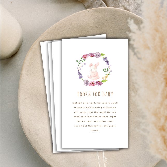 Carte D'accompagnement Petits Bunny Livres Floraux Pour Baby shower (Tiny Bunny Floral Books For Baby Shower Enclosure Card)