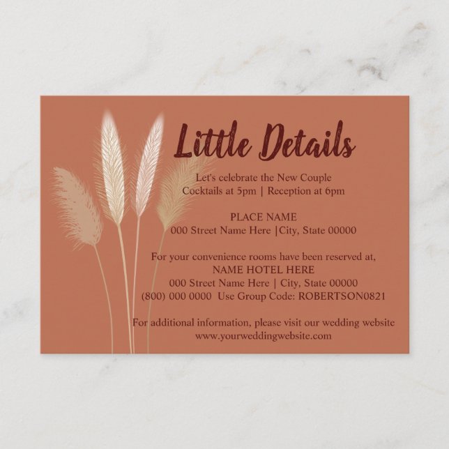 Carte D'accompagnement Petits détails mariage Pampas Grasse (Devant)