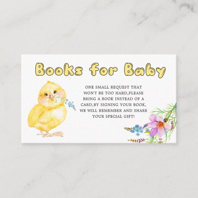 Carte D'accompagnement Petits livres de Baby shower de poussins pour bébé (Devant)