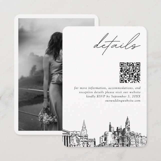 Carte D'accompagnement Philadelphie Mariage détails modernes QR Code (Devant / Derrière)