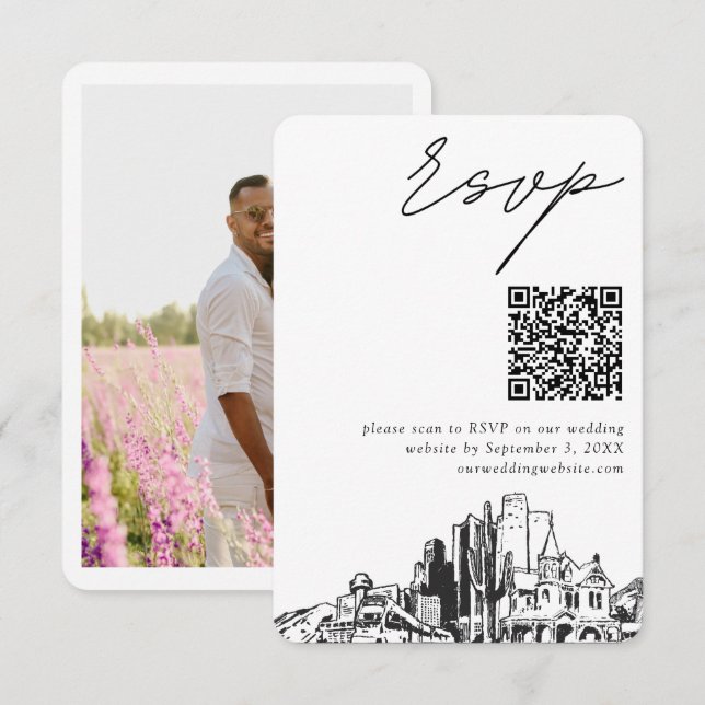 Carte D'accompagnement Phoenix Mariage moderne RSVP QR Code (Devant / Derrière)