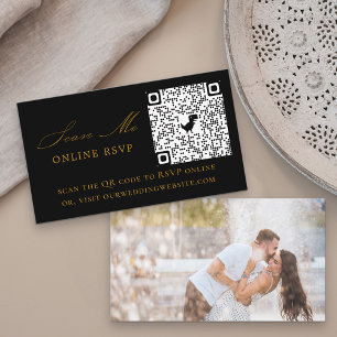 Carte D'accompagnement Photo en ligne RSVP QR Code Black Gold Mariage