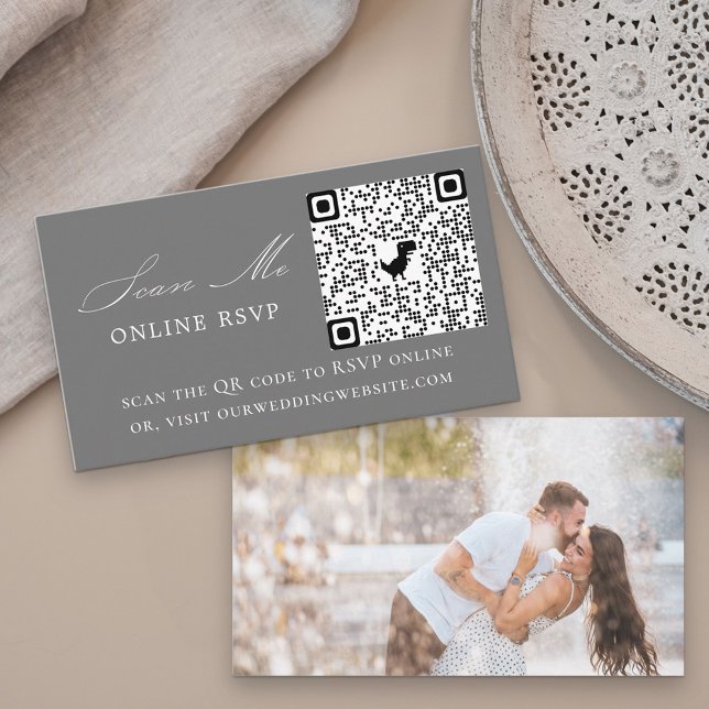 Carte D'accompagnement Photo en ligne RSVP QR Code Mariage gris (Créateur téléchargé)