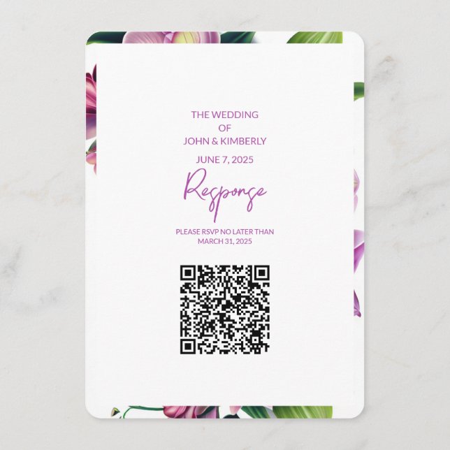 Carte D'accompagnement Photo Mariage floral et code QR (Dos)