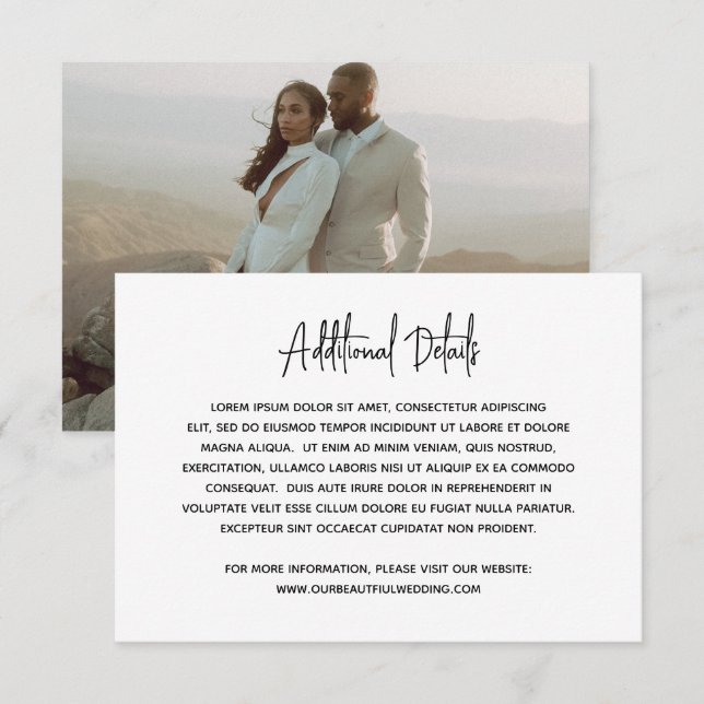 Carte D'accompagnement Photo minimaliste noir et blanc Mariage moderne (Devant / Derrière)