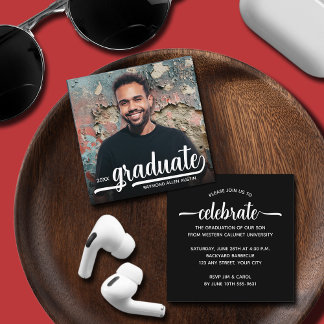 Carte D'accompagnement Photo moderne Black Graduation Party