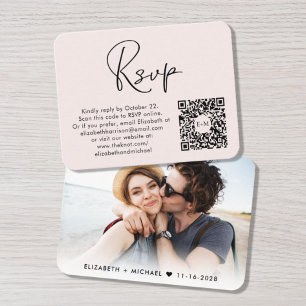 Carte D'accompagnement Photo moderne QR Code Mariage rose RSVP
