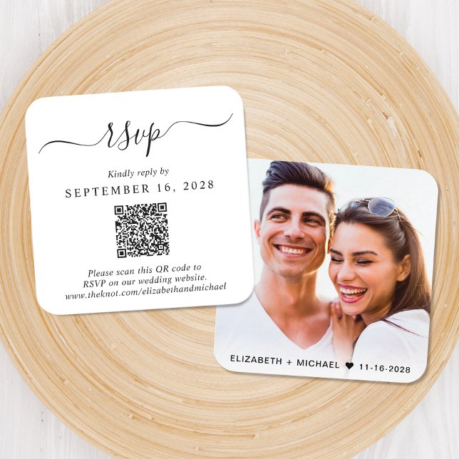Carte D'accompagnement Photo moderne QR Code Mariage RSVP (Our user-friendly template will generate your QR code automatically from your website address)