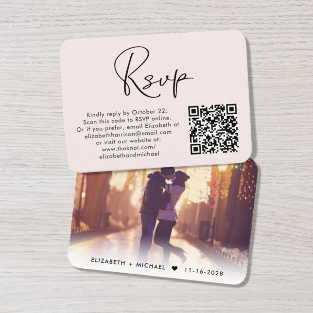 Carte D'accompagnement Photo moderne QR Code Mariage RSVP rose (Créateur téléchargé)