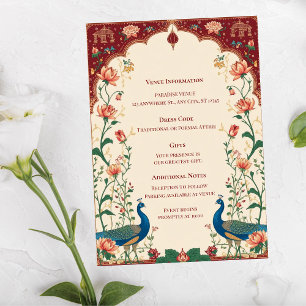 Carte D'accompagnement Pichwai Paon Indien Mariage Élégant