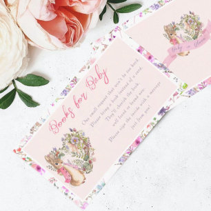 Carte D'accompagnement Pierre le lapin rose Floral Baby shower fille
