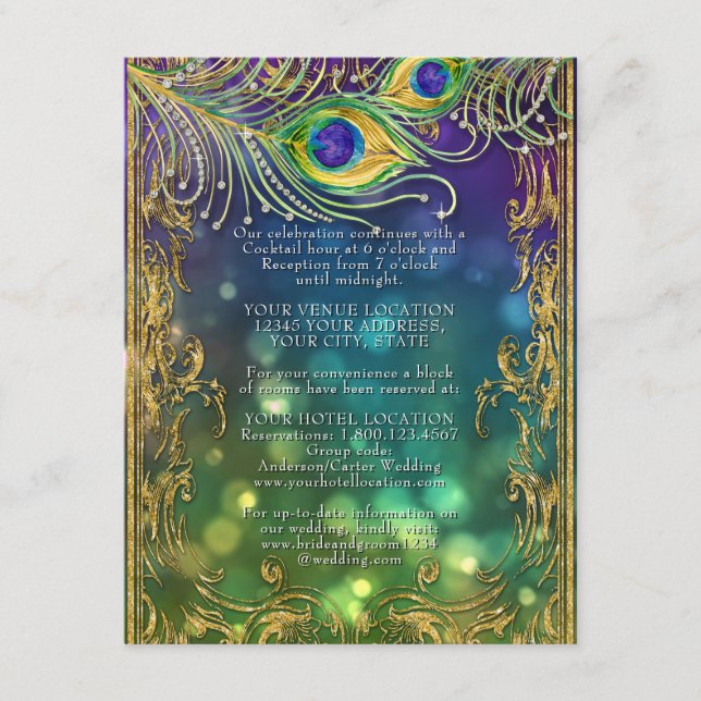 Carte D'accompagnement Pierres Peacock Dorées Bijoux Or Mariage Détails (Devant)
