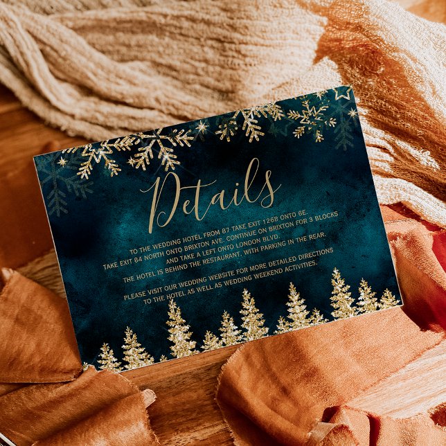 Carte D'accompagnement Pin d'or turquoise Noël (Gold snow pine teal Christmas winter details Enclosure Card)